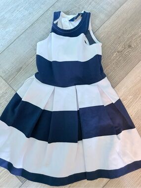 Ralph Lauren Navy and White Striped Pleated Fit-and-Flare Dress